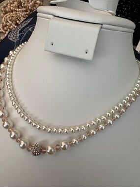 Paparazzi Classic Pearl and Crystal Bead Double Strand Necklace - Blush White